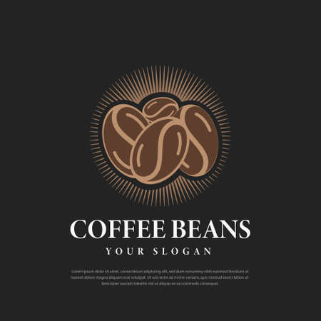 Coffee bean logo coffee vector illustration Design template, black background emblemのイラスト素材