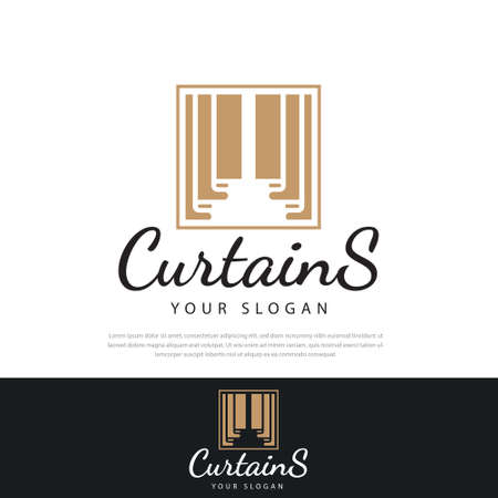 Premium curtain logo line art style with vector illustration designのイラスト素材