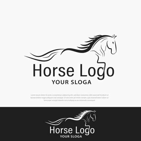Horse logo. Stable, farm, Valley, Company, Race logo design. Silhouettes of horses, Mustangs, stallions, mascots, wild horses, arabian animals for race icons.Sports hockey templateのイラスト素材