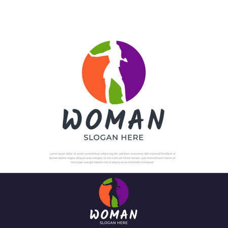 Colorful passionate woman logo design, success, icon, symbol, woman silhouette illustration, design templateのイラスト素材