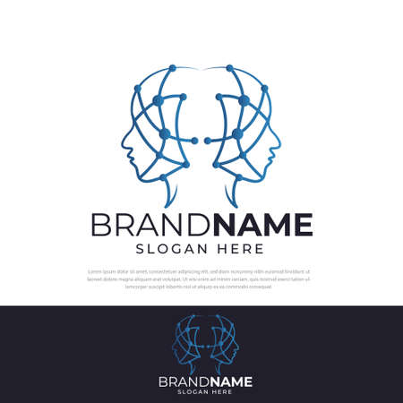 Two human heads network technology logo design, symbol, illustration, network design iconのイラスト素材