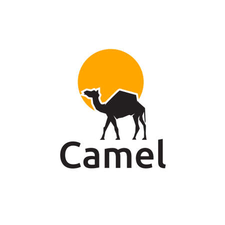 Desert camel silhouette logo under the sun circle, vector illustration designのイラスト素材