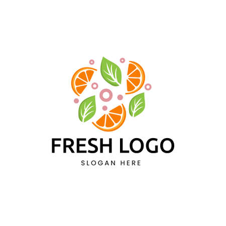 Fresh Orange Slice Logo and leaves, can be used for fruit shopsのイラスト素材