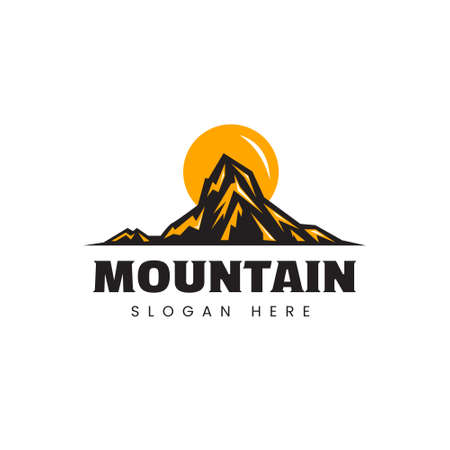 Sunset mountain peak logo design illustration, design templateのイラスト素材