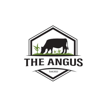 Retro vintage hexagon logo Angus Emblem Label Livestock design western regionのイラスト素材