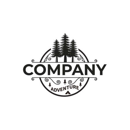 Rustic Retro Vintage  Design Pine tree, including conifer, spruce, smartのイラスト素材