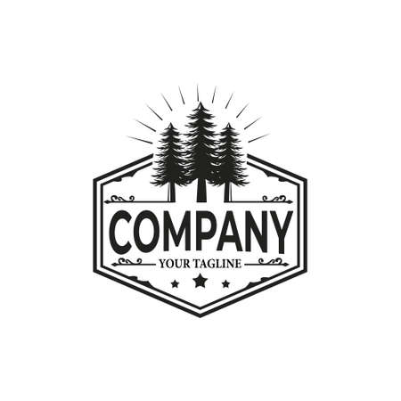 Vintage Retro Rustic  Design Hexagon pine tree,fir,smartのイラスト素材