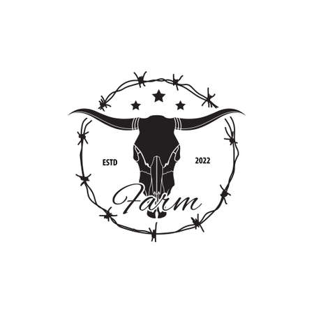 Bull skull, front view. wire circle vector illustrationのイラスト素材