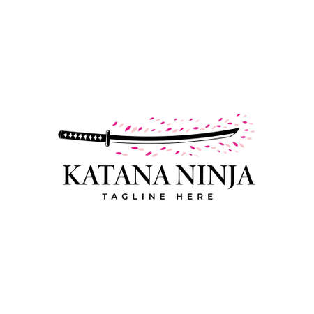 Traditional samurai sword logo and blooming leaves ,japanese vector designのイラスト素材