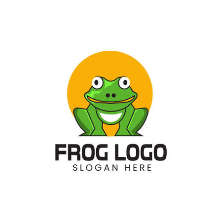 Cartoon styled cartoon frog logo. Line icons and colored versions, front view and profiles. frog illustration or frog vectorのイラスト素材