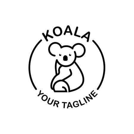 Creative logo and koala icon in mono line style, symbol, design emblemのイラスト素材