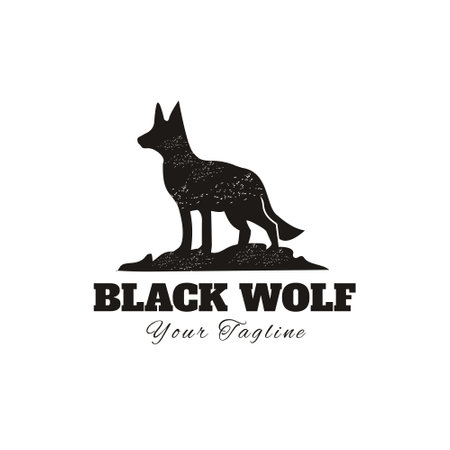Wolf Fox Dog Design Logo on rustic stone Vintage Silhouetteのイラスト素材