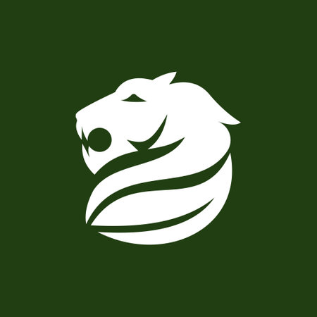 Modern lion head illustration logo, leaf design vector templateのイラスト素材