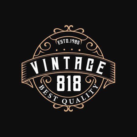 Vintage frame logo. barber shop, whiskey label, wine, beer, brewery, salon, shop, signage,Royalty,Jewelry,Boutique,Cafe,Hotel. Vector illustrationのイラスト素材