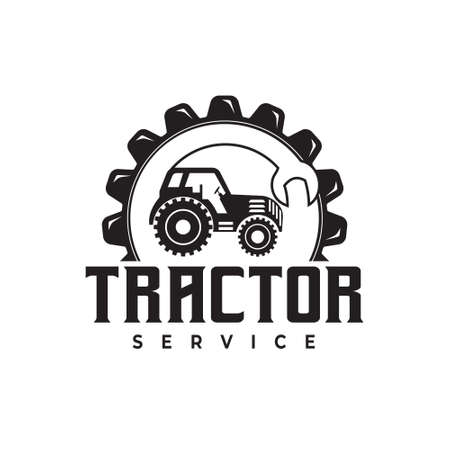 Tractor logo design. Repair & Maintenance Service Tractor Machine with Lock Logo Vector Illustration Iconのイラスト素材