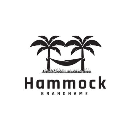 Logo design Hammock illustration with palm tree outdoor,relax,template,symbolのイラスト素材