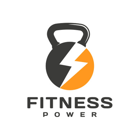 Gym strength logo design kettle bell, thunder symbol, fitness sports logo, symbol, icon, templateのイラスト素材