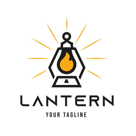 Classic Gas Flame Lantern Restaurant Vintage Logo design,street lamp,lantern pole,bright ray,symbolのイラスト素材
