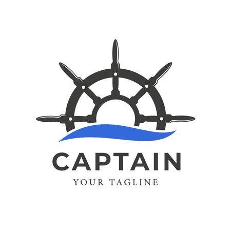 Ship steering wheel design illustration with ocean waves can be used for sailing ship logo, Wave Symbolのイラスト素材