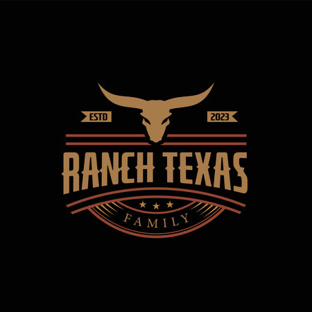 Vintage Retro Texas Longhorn, Western State Bull Cow Vintage Label Logo Design Emblem Label Logo Design Vectorのイラスト素材