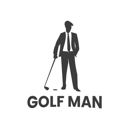 Silhouette of man standing casually holding golf club in business suit. Golf logo template design vector symbol illustrationのイラスト素材