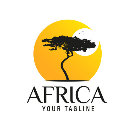 Africa Logo Design Vector Template Sunrise African Acacia Forest Logo Designのイラスト素材