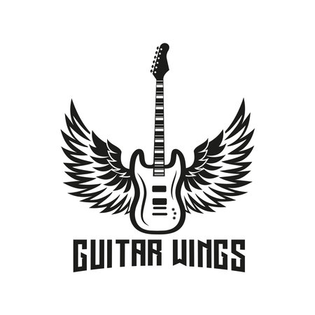 Vintage Retro inspiration guitar design with wings, Logo design vector, can be used for music store,musical instrumentsのイラスト素材
