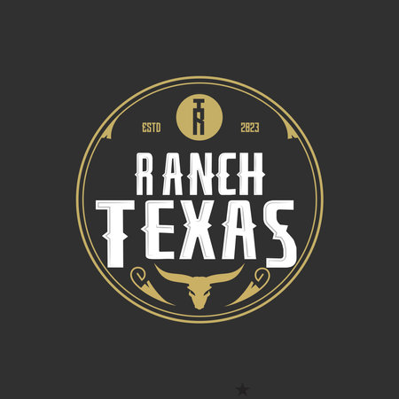 Vintage Retro Texas Ranch, Western State,symbol letters R,T, Bull Cow head Logo Design Emblem Label Vectorのイラスト素材