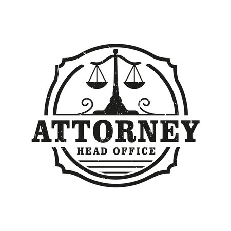 Rustic Vintage Justice Logo for Court Prosecutor's Office, Law Firm Attorney, Emblem, stamp, Logo template Vectorのイラスト素材
