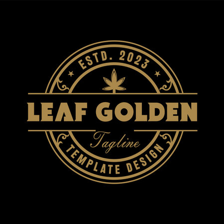 Logo design inspiration stamp Vintage leaf golden Badge Labelのイラスト素材