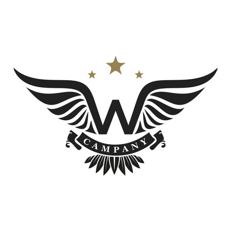 W Letter with Wings and Stars vintage retro monogram design inspiration, Vector Design Symbol, templateのイラスト素材