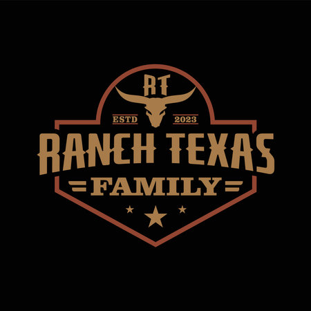 Vintage Retro Ranch Texas family Longhorn, Western State Bull Cow. Letter R,T Vintage Label Logo Design Emblem, Vectorのイラスト素材