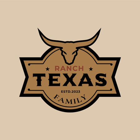 Vintage Retro Texas Longhorn family ranch, Western State Bull Cattle. Vector Vintage Label Logo Design Emblemのイラスト素材