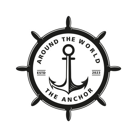 Vintage Retro Country Emblem Anchor Ship Badge Vector Logo, Illustration Vintage Design of Water Transportation Concept, emblem, symbol, sign, badge, labelのイラスト素材