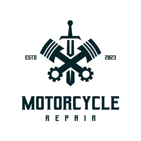 Cross engine piston inspiration with blades. Vector vintage motorbike repair service labelのイラスト素材