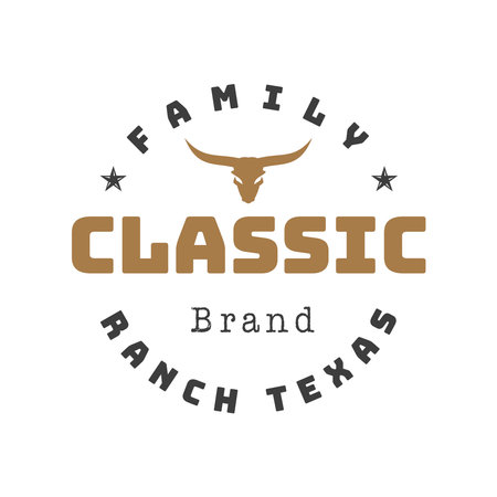 Vintage Retro Classical Texas Longhorn Family Ranch, Western State Bull Cattle. Vintage Label Logo Design Emblem, Vectorのイラスト素材