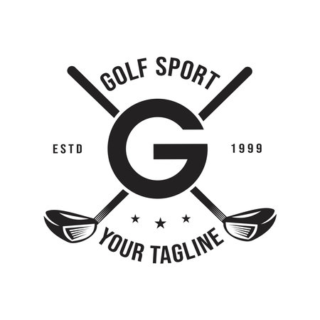 Sleek and stylish design for a golf merchandise company that features the letter G positioned between two golf clubs. Vintage retro design, golf tournamentのイラスト素材