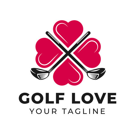 Illustration of crossed golf clubs with icon,love symbol. Sports logo designのイラスト素材