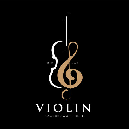 Monochrome vector illustration of Viola Cello violin and treble clef on a dark backgroundのイラスト素材