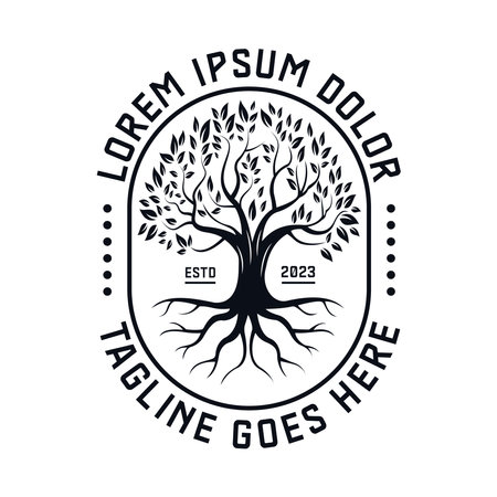 Tree of Life Vintage Logo Design Inspiration, emblem, Vector Illustration. Retro logo.のイラスト素材