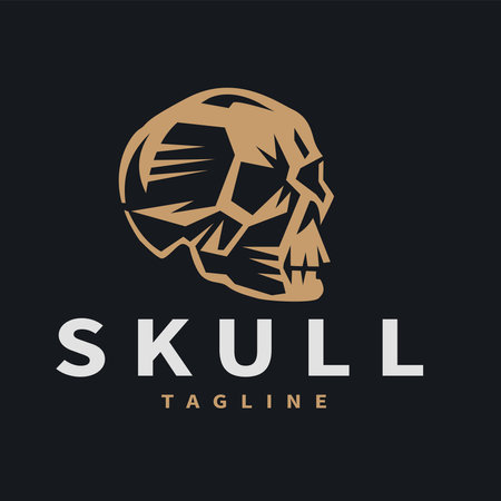 Human skull shape illustration human head simple logo vintage style in dark background.のイラスト素材