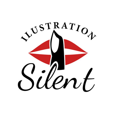 Illustration of red lips and female finger design Lady Girl Female Lips with Finger for Silent Mum Quiet or Secret Logo Design Vectorのイラスト素材