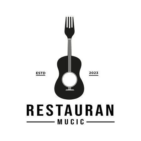Inspirational Fork with Musical Instrument Retro Vintage Guitar Cafe Restaurant Designのイラスト素材