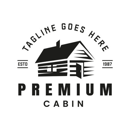 Cabin Wooden Farm Minimalist Vintage Retro Art design inspiration vectorのイラスト素材