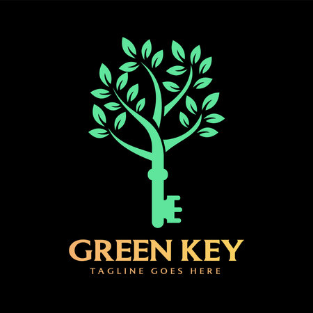Key with Retro Vintage Green Leaf Tree Plant Design Vector on dark background.のイラスト素材