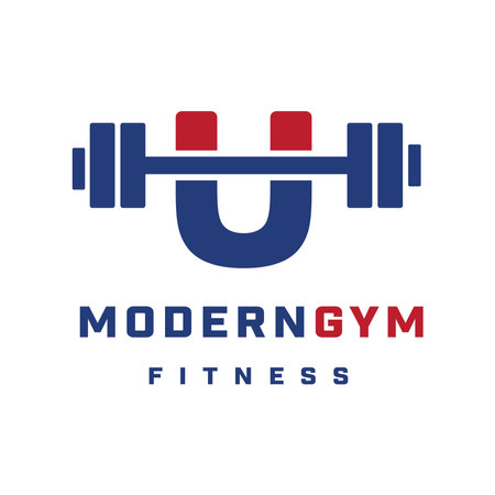 Fitness Gym Logo On U Letter Sign Logo Template Barbell Kettle bell Logotypeのイラスト素材