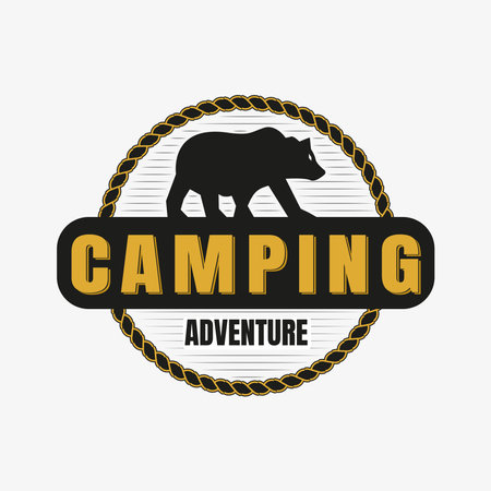 Emblem logo with bear silhouette. Wild west vintage california badge. Vector illustration.のイラスト素材