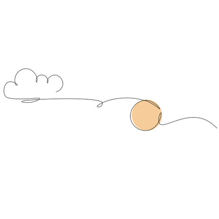 Sky with cloud and sun one line drawing on white background, vector illustrationのイラスト素材
