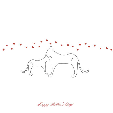Happy mothers day card with cats, line drawing design vector illustrationのイラスト素材