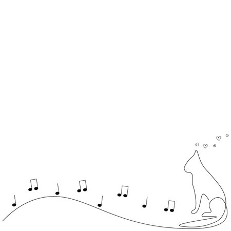 Cute animal and music, cat and notes love, vector illustrationのイラスト素材